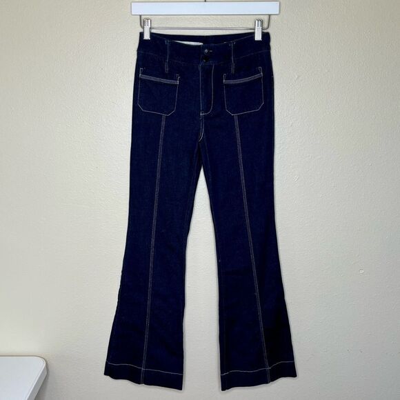 Pilcro Anthropologie High Rise Flare Blue Denim Jeans Contrast Stitch Women 24 P - Picture 16 of 16